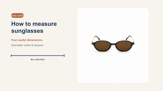 DESSON Sienna sunglasses beside a measurement guide
