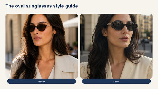 Models wearing DESSON Sienna and Sable oval sunglasses