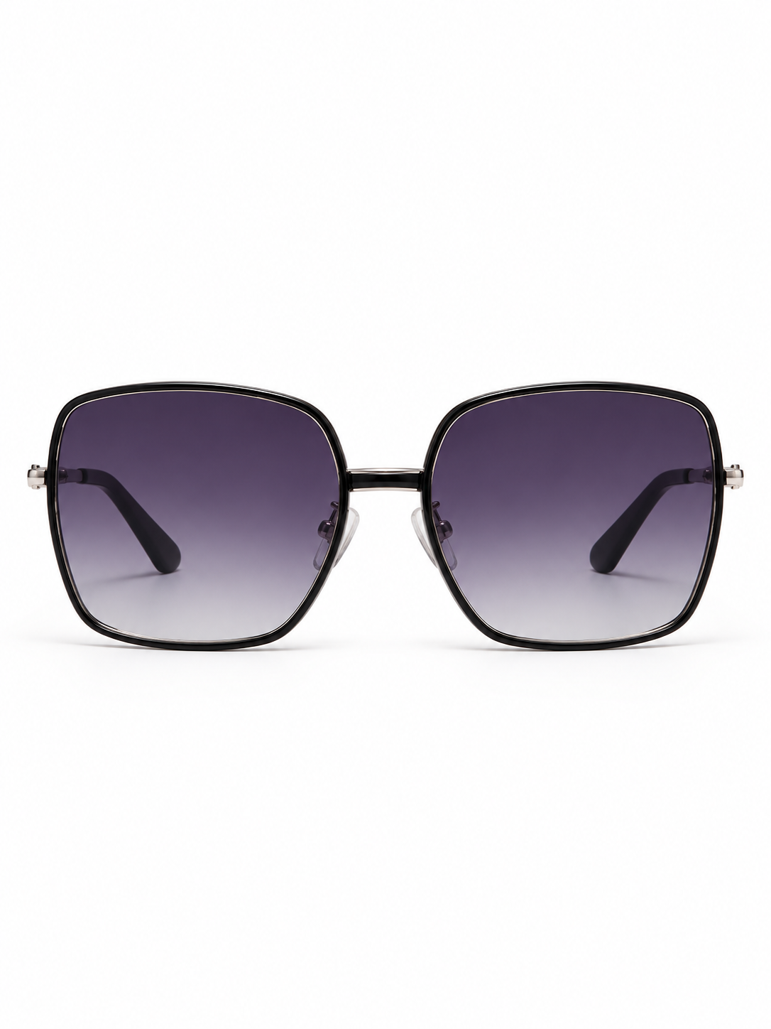 DESSON Camille black soft-square sunglasses with purple-grey gradient lenses, front view.