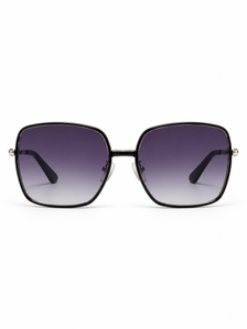 DESSON Camille black soft-square sunglasses with purple-grey gradient lenses, front view.