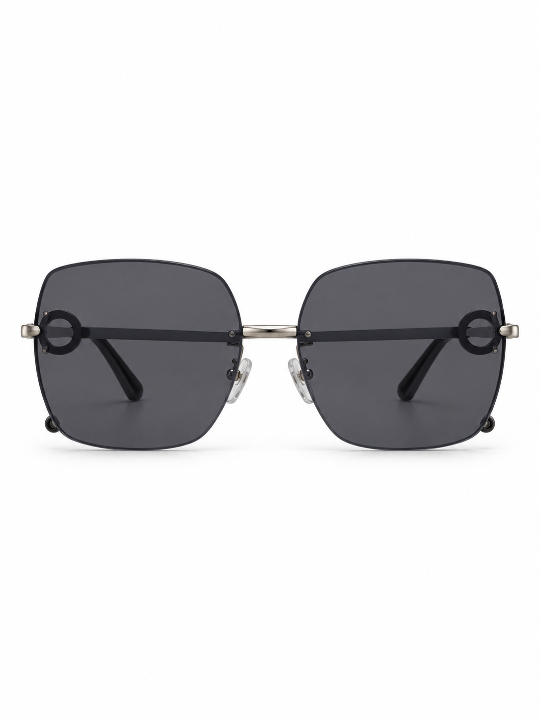 DESSON Odette ring-detail square sunglasses with dark smoke lenses, front view.
