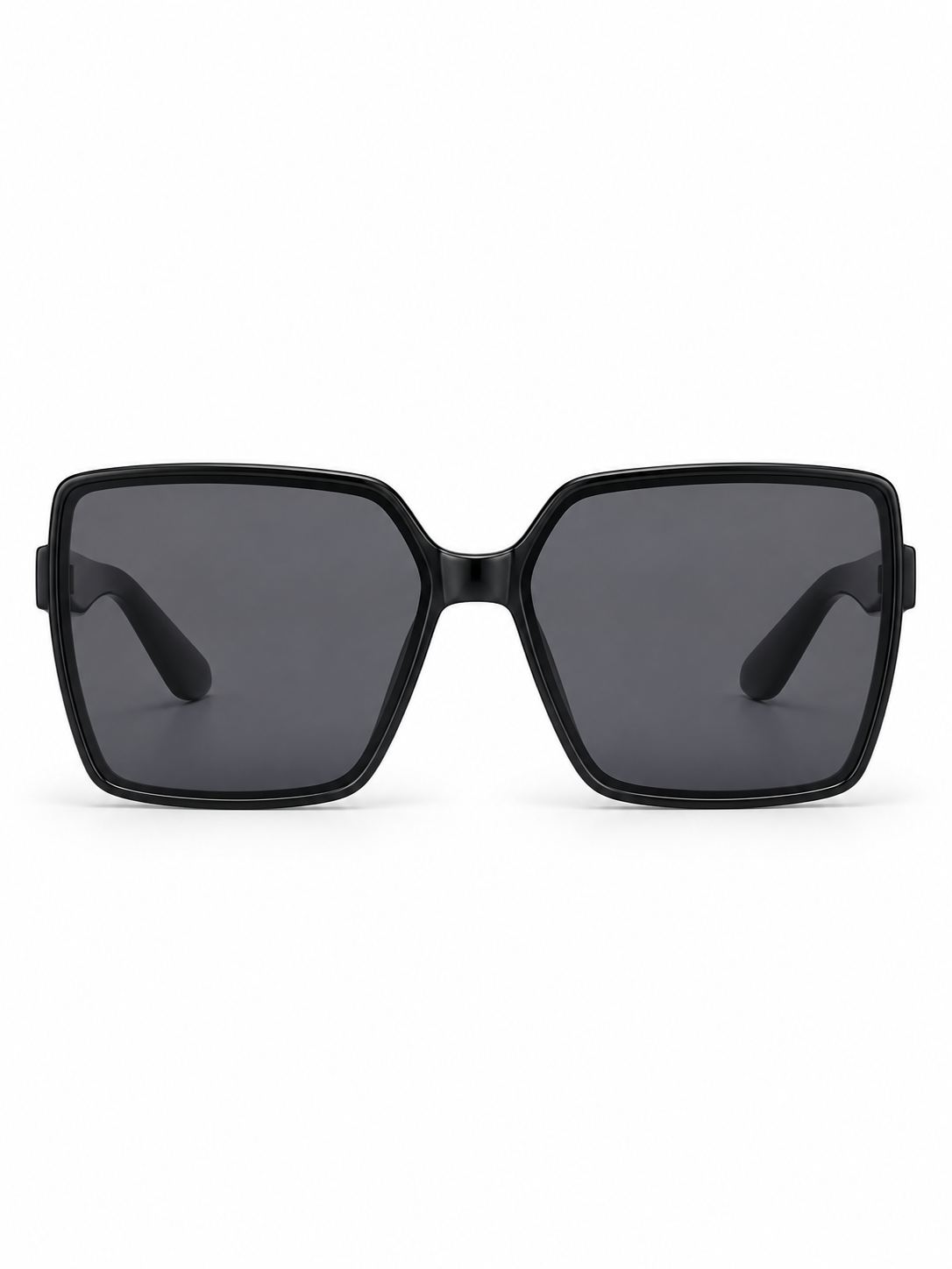 DESSON Marlowe black bold square sunglasses with smoke-grey lenses, front view.