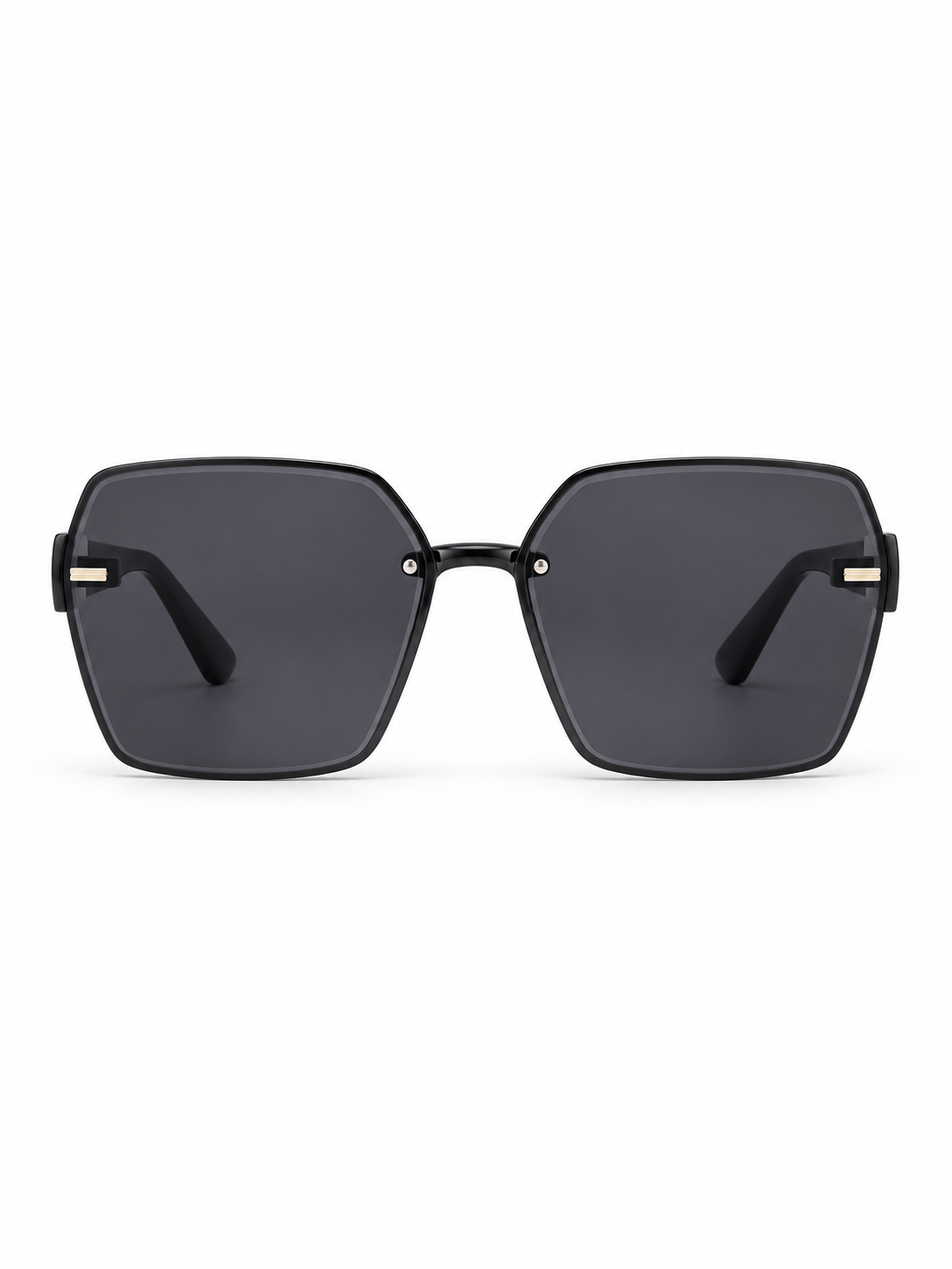 DESSON Solis black geometric square sunglasses with smoke-grey lenses, front view.