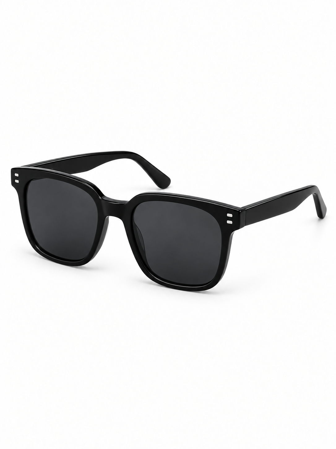 Arden Black Double-Stud Square Sunglasses — three-quarter product view