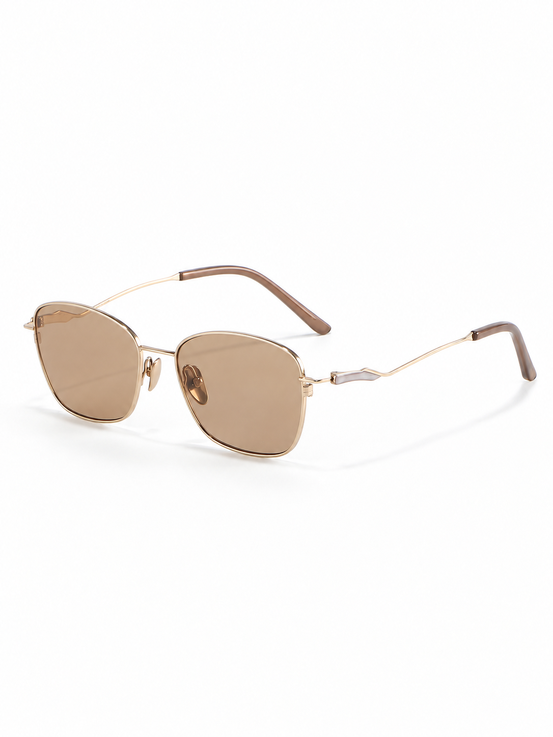 Aurelia gold-tone soft-square sunglasses with solid brown lenses, three-quarter view