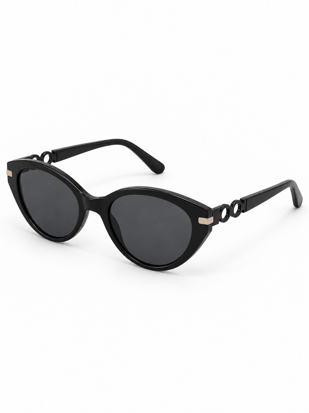 Celia Black Ring-Detail Oval Sunglasses — three-quarter product view