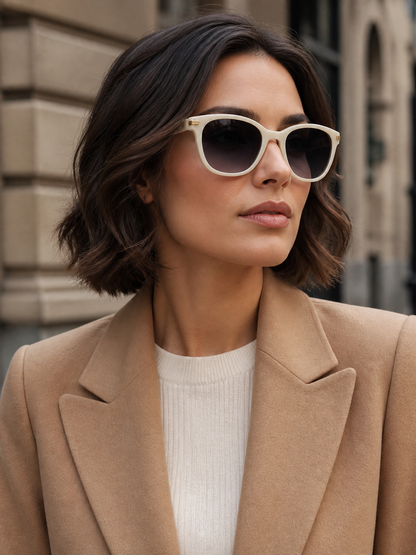 Woman wearing Creamline sunglasses in the city