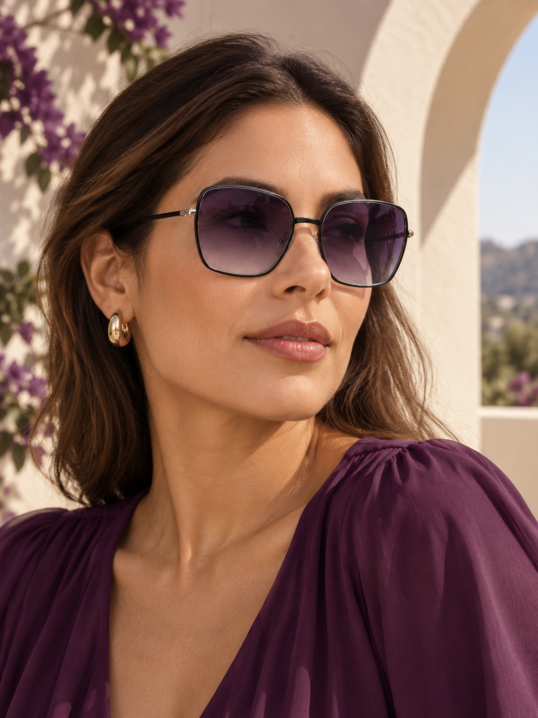 DESSON Camille black soft-square sunglasses — tryon terrace, North American woman.