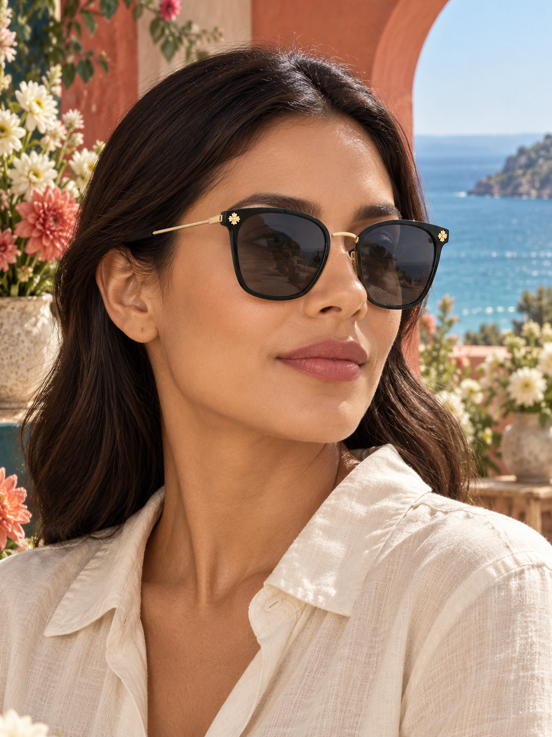 DESSON dahlia sunglasses — tryon cafe, North American woman.