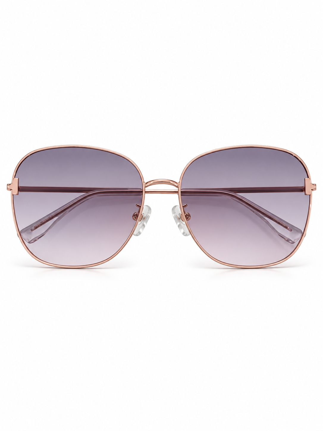 Elodie Slim Butterfly Sunglasses — Rose Gold / Purple Grey, front view, source-based product image on white.