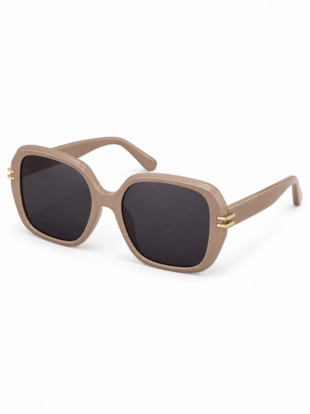 Estelle Taupe Double-Bar Oversized Square Sunglasses — three-quarter product view