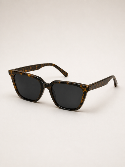Havana tortoiseshell square sunglasses from a three-quarter studio angle