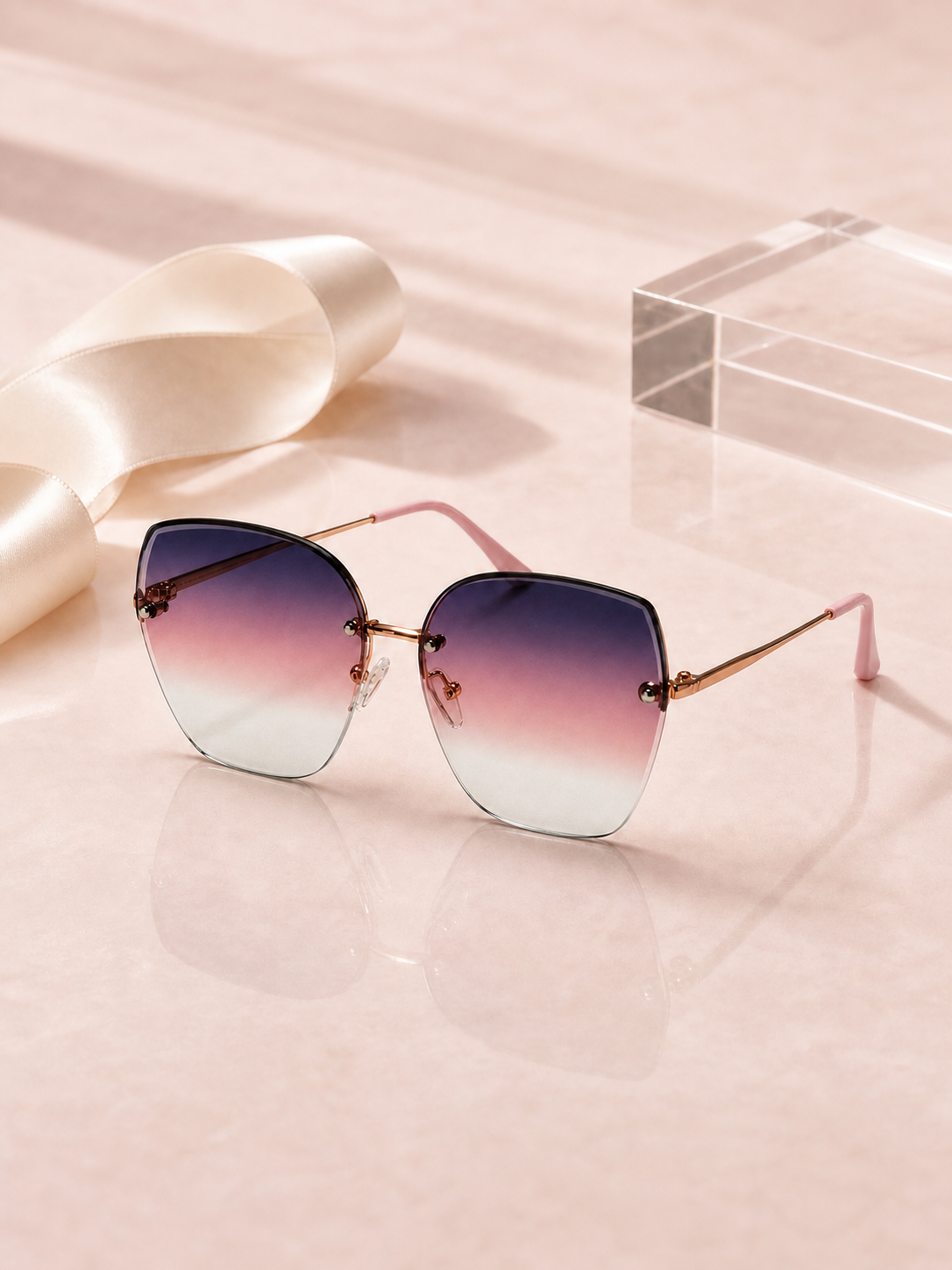 Lumina sunglasses styled with ribbon and clear acrylic