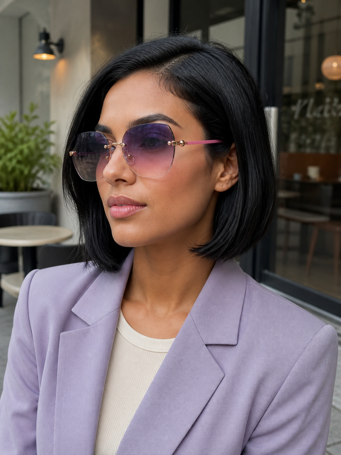 Short-haired woman wearing Lumina sunglasses