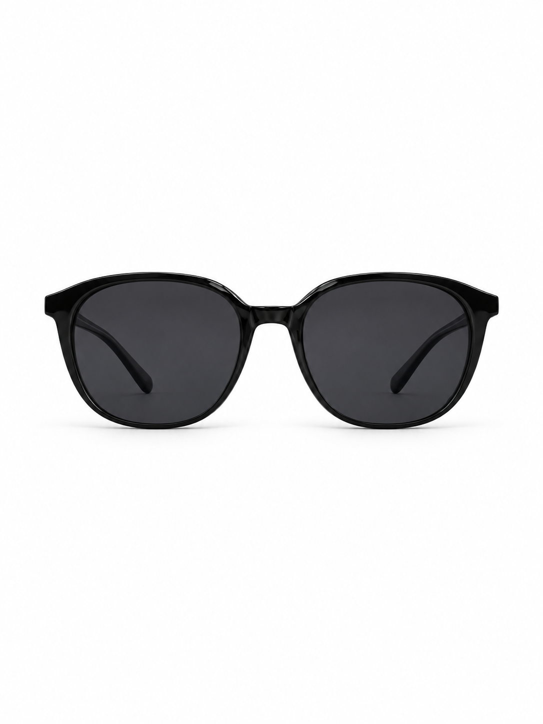 Nocturne glossy black rounded-square sunglasses, front view on a white background