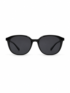 Nocturne glossy black rounded-square sunglasses, front view on a white background
