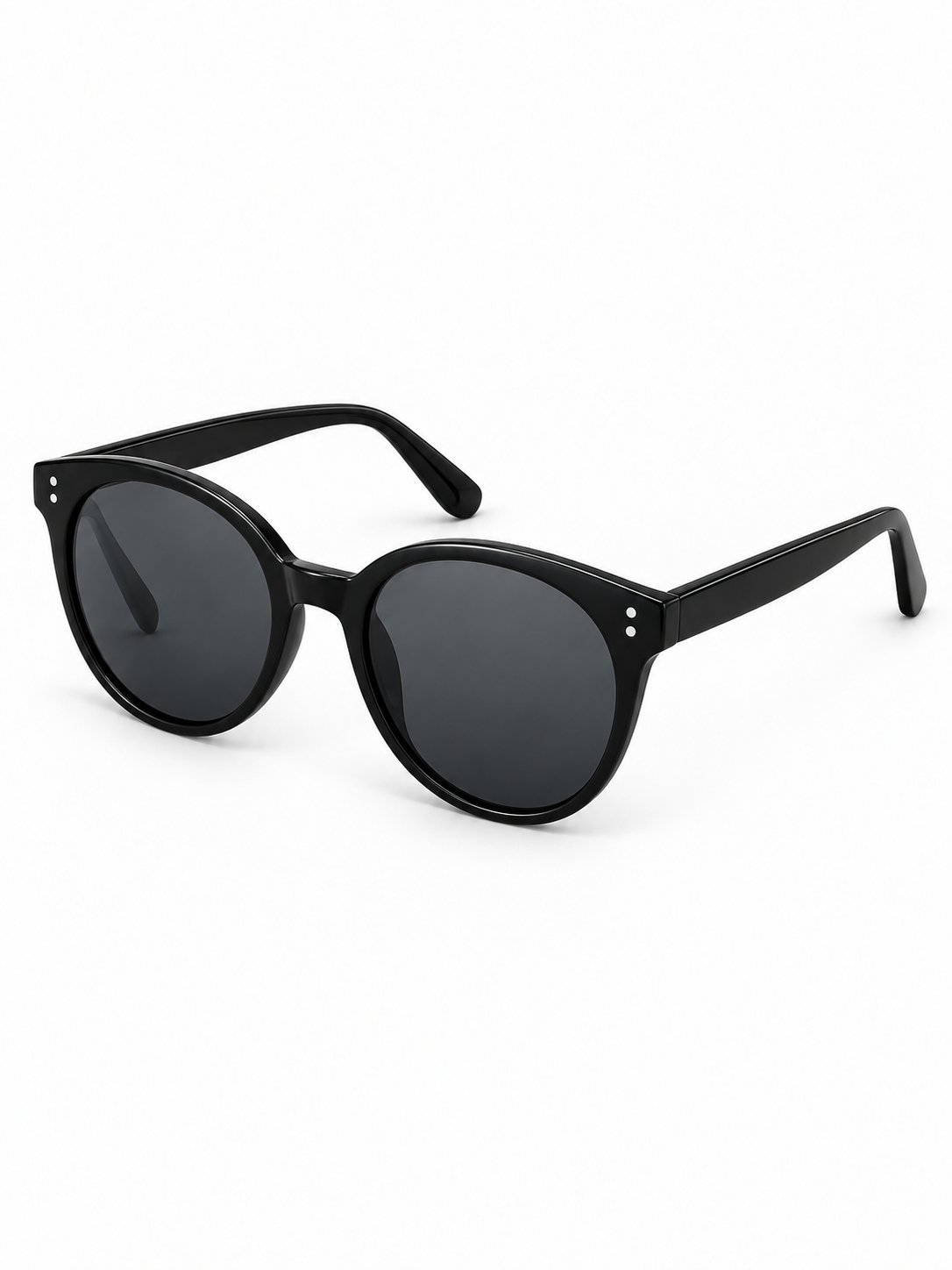 Ronde Black Double-Rivet Round Sunglasses — three-quarter product view