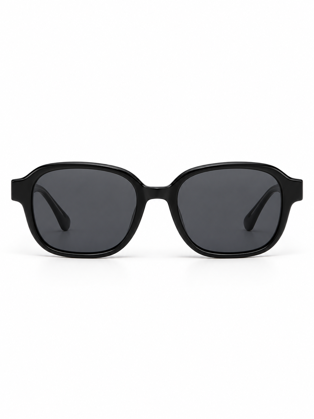 DESSON Mira black rounded-square sunglasses with grey lenses, front view.