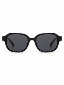 DESSON Mira black rounded-square sunglasses with grey lenses, front view.