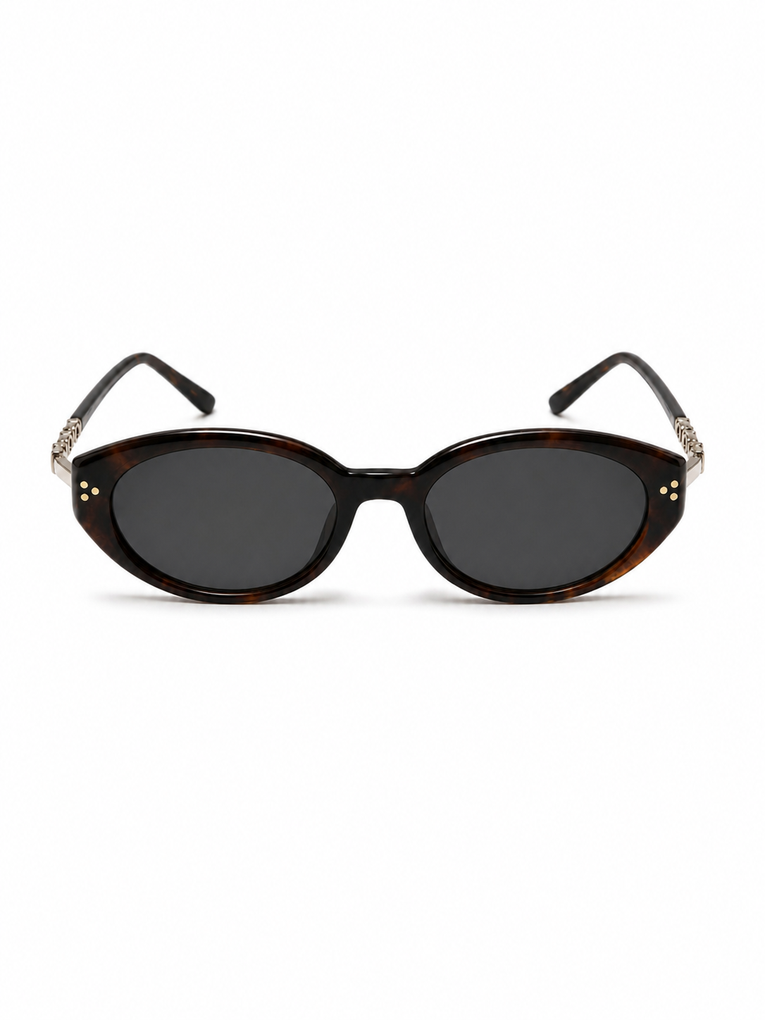Sable dark brown oval sunglasses front view on white