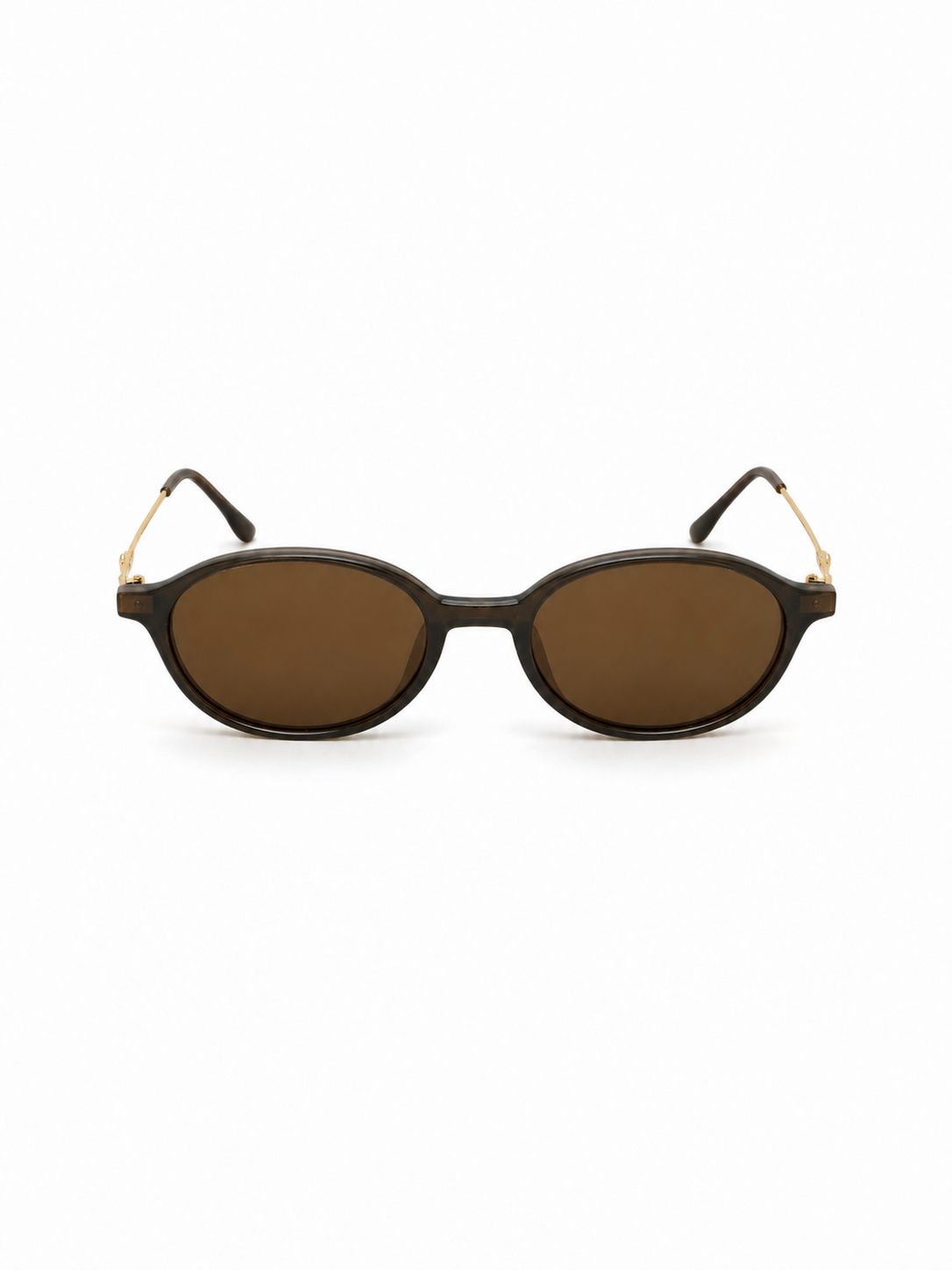 Sienna brown oval sunglasses front view on a clean white background
