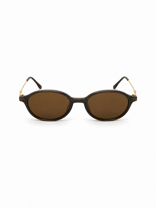Sienna brown oval sunglasses front view on a clean white background