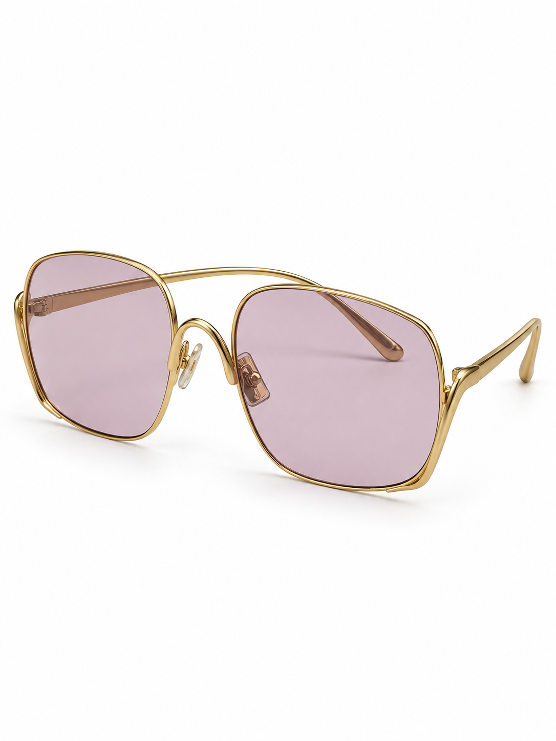 Solene gold-tone oversized square sunglasses with lilac lenses, edited three-quarter view