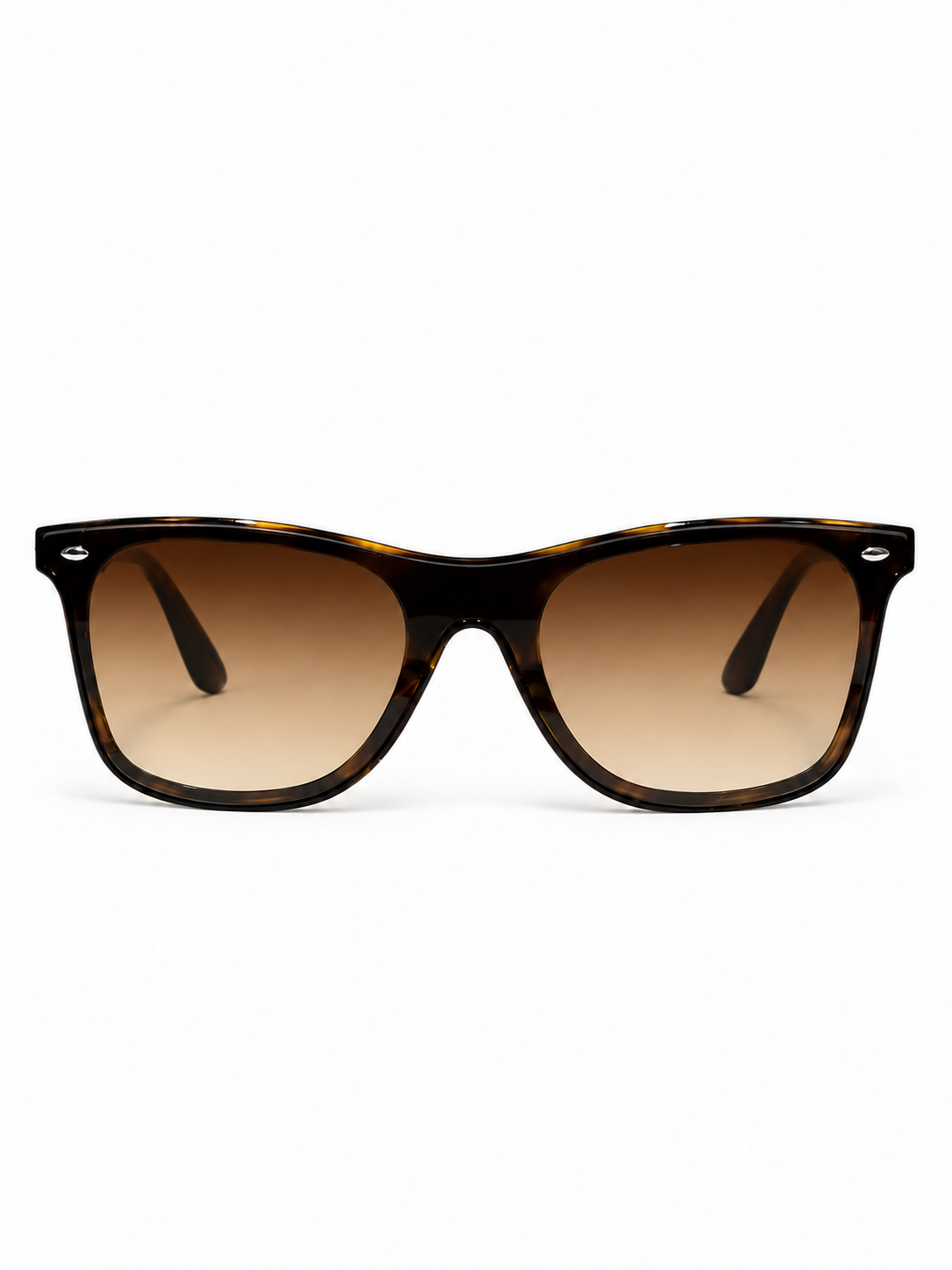 Tortoise brown square sunglasses with brown gradient lenses, front view on white.