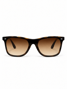 Tortoise brown square sunglasses with brown gradient lenses, front view on white.