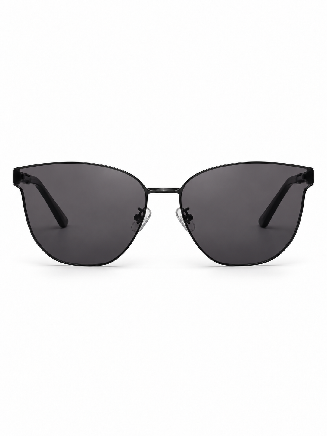 DESSON Verona black cat-eye sunglasses with dark grey lenses, front view.