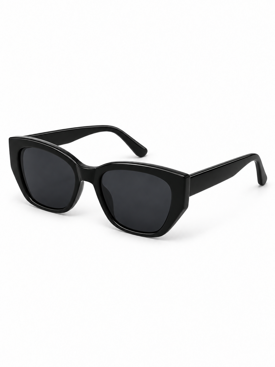 Vesper Black Angular Cat-Eye Sunglasses — three-quarter product view